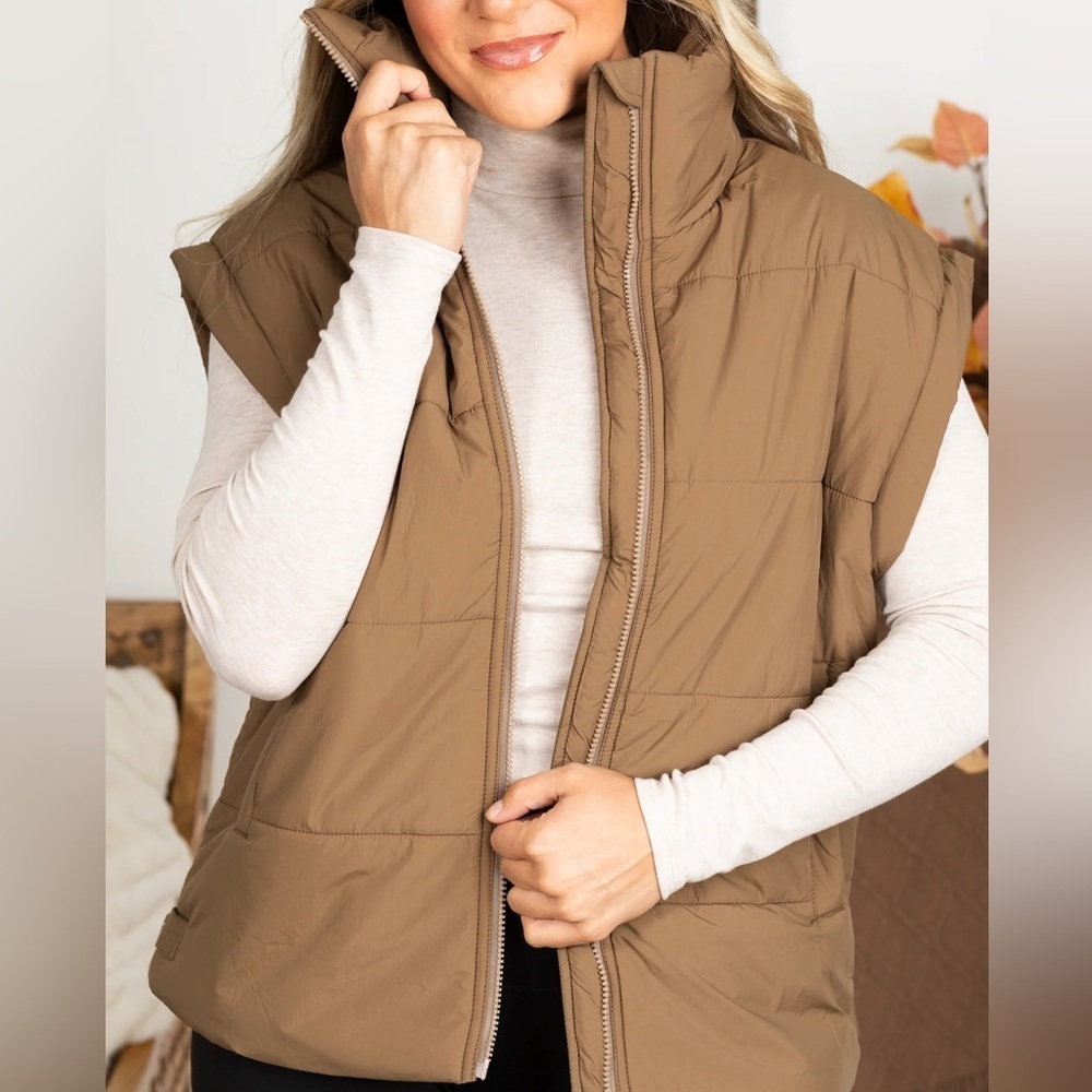 HYFVE‎ Oversized Brown Quilted Puffer Vest